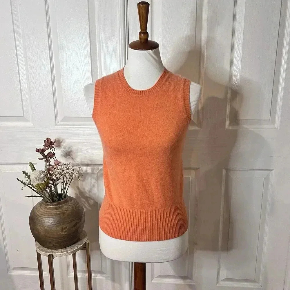 Future‎ Paradise Womens Coral Orange 100% Cashmere Sweater Vest Sz XS Preppy